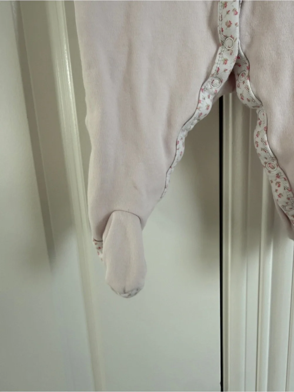 Ralph Lauren Pale Pink Floral-Trim Footed One-Piece
